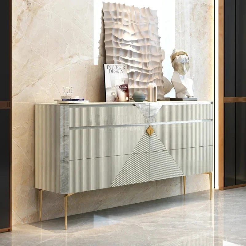 Italian rock slab entry living room storage cabinet villa master bedroom six pumping modern light luxury minimalist chest