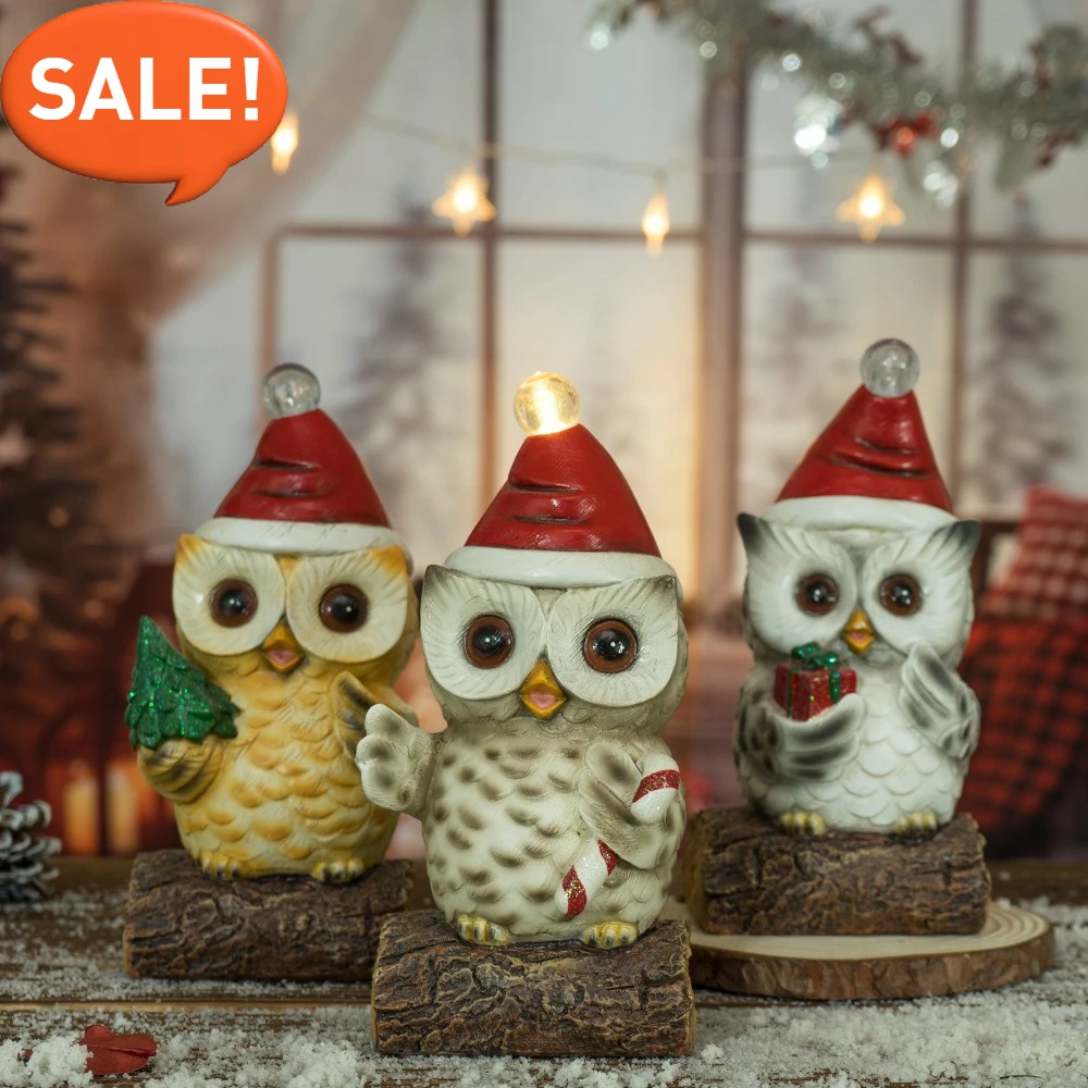 

«Рождественский декор со светодиодной совой» — светящееся настольное украшение из смолы с шляпой Санты — ночник для дома
