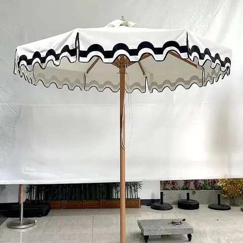 Outdoor Garden Scallop Beach Umbrella with Tassels Beautiful Sun Macrame Bohemian Wooden Fringe Macrame Bali Boho
