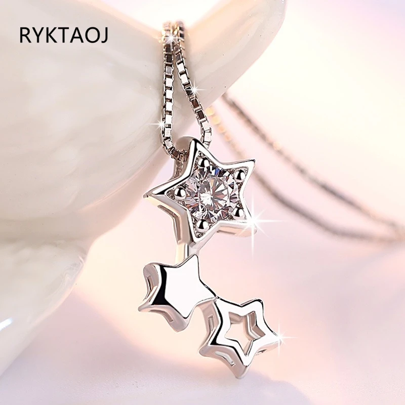 925 Sterling Silver Triple Star Pendant Necklace for Women Cubic Zirconia Multi Star Box Chain Necklace Minimalist Jewelry Gift