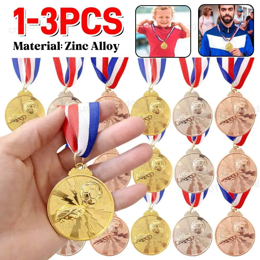 Футбольные медали Золото Серебро Бронзовые награды Медали с шейной лентой Футбольные медали из цинкового сплава для празднования спортивных соревнований