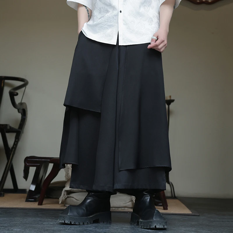 ญี่ปุ่น Gothic ไม่สม่ําเสมอเอวสูงกระโปรงจีบกางเกงสําหรับชายสีดํา Harajuku Punk Cargo กระโปรงฤดูร้อน Vintage เสื้อผ้า