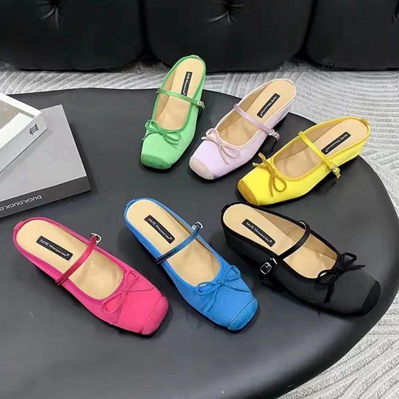 

Designer Summer Woman Slippers Fashion Shallow Mule Flats Wedges Heel Slides Shoes Ladies Casual Loafers Bow Knot Sandalia Mujer