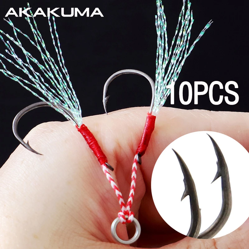 10Pcs Fishing Hooks Single Hook Assist Hook Double Hook Fishing Gear Jig Head Hook With Bright Silk