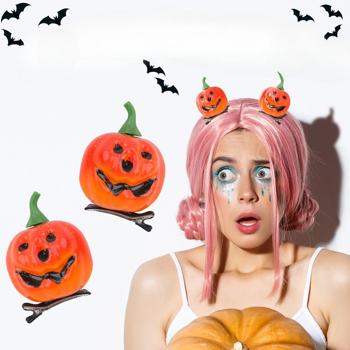 Halloween Pumpkin Hair Clips - Fun Smiley Pumpkin Hair Accessories for Masquerade Trick or Treat Cosplay and Holiday Decorations