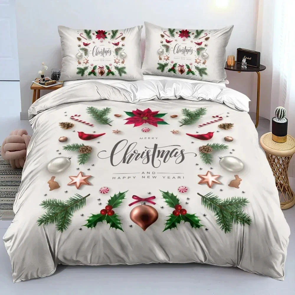 3D Merry Christmas White Bedding Sets XMAS DuvetQuilt Cover Set Polyester Comforter Cover King Queen Full Twin Red Bow Beige