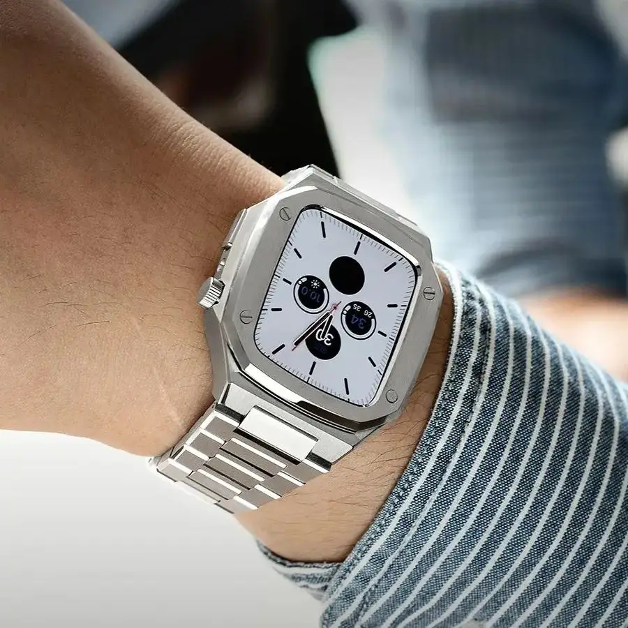 2025 مجموعة تعديل فاخرة لساعة أبل سلسلة 11 10 46 مللي متر 45 مللي متر سوار معدني من الفولاذ المقاوم للصدأ لساعة iWatch لتقوم بها بنفسك طقم عصري الحافة