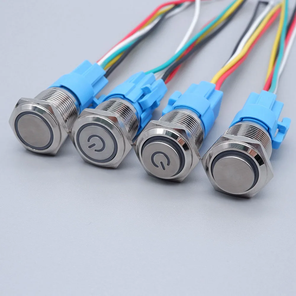 22mm Metal Push Button Switch LED Light Momentary Latching Car Engine Power Switch Waterproof 5V 12V 24V 220V Red Blue Green