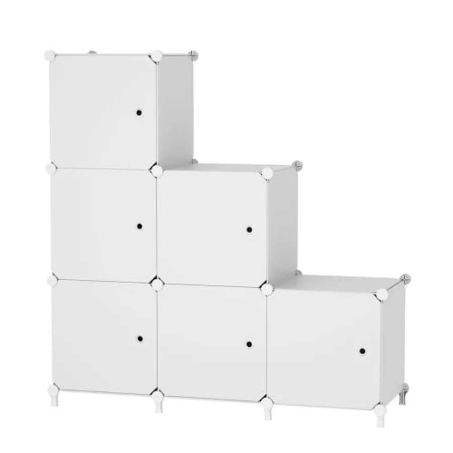 

Cube Storage Organizer 6-Cube Shelves Unit with Doors DIY Stackable Plastic Clothes Organizer for Bedroom and Under Stairs Stor