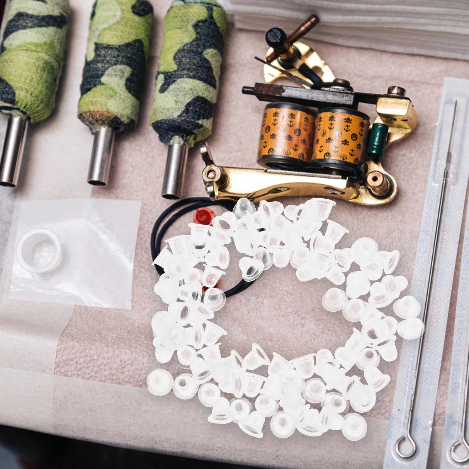 

100 Pcs Color Cup Tattooing Supplies Pigment Separator Disposable Silicone Ink Caps Wide Edge