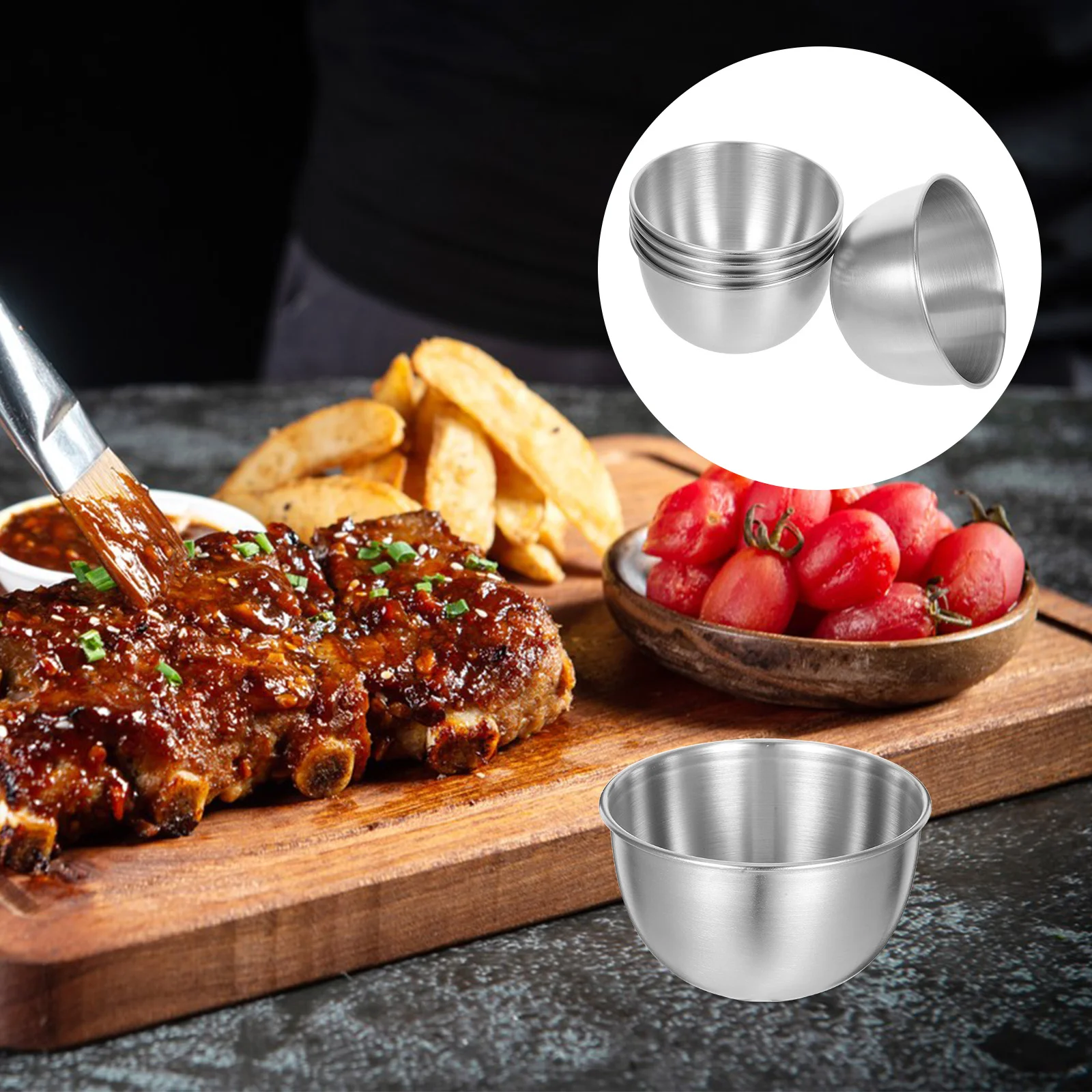 

5Pcs Dipping Sauce Dish Stainless Steel Foodgrade Smooth Stackable Mini Containers Bowls Kitchen Bar Accessories