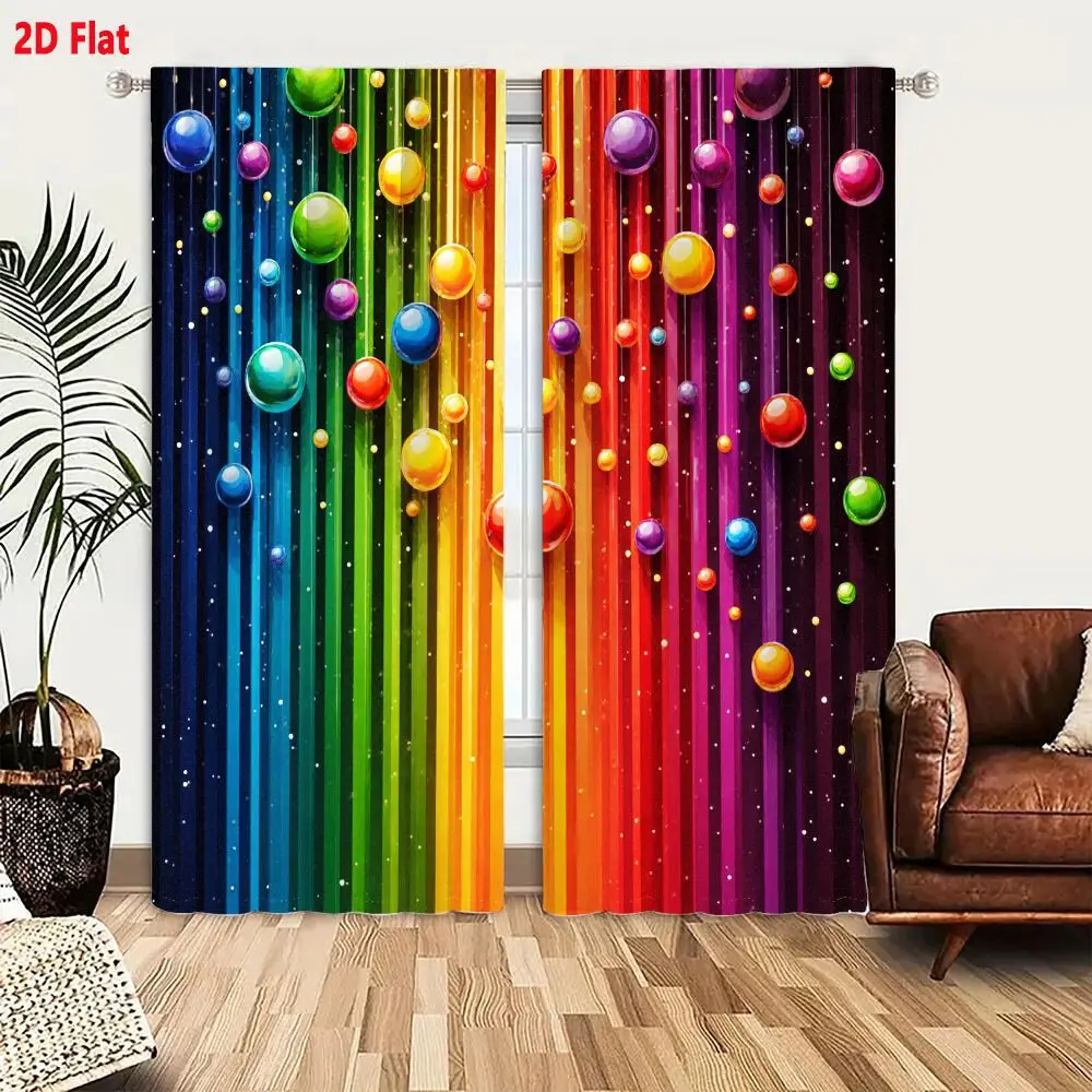 2D Flat - 2pcs Rainbow Bubble Curtains Colorful Abstract Print Blackout Drape Living Room Bedroom Window Treatment Home Decor