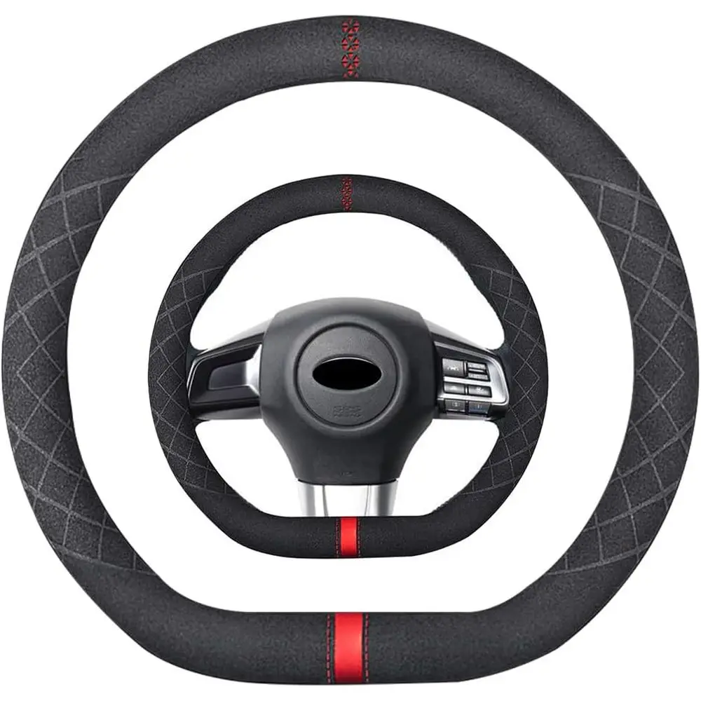 

Чехол на руль D-образной формы, совместимый с замшевыми кожаными спортивными чехлами для руля, аксессуары для интерьера автомобиля, 15 дюймов, для мужчин.