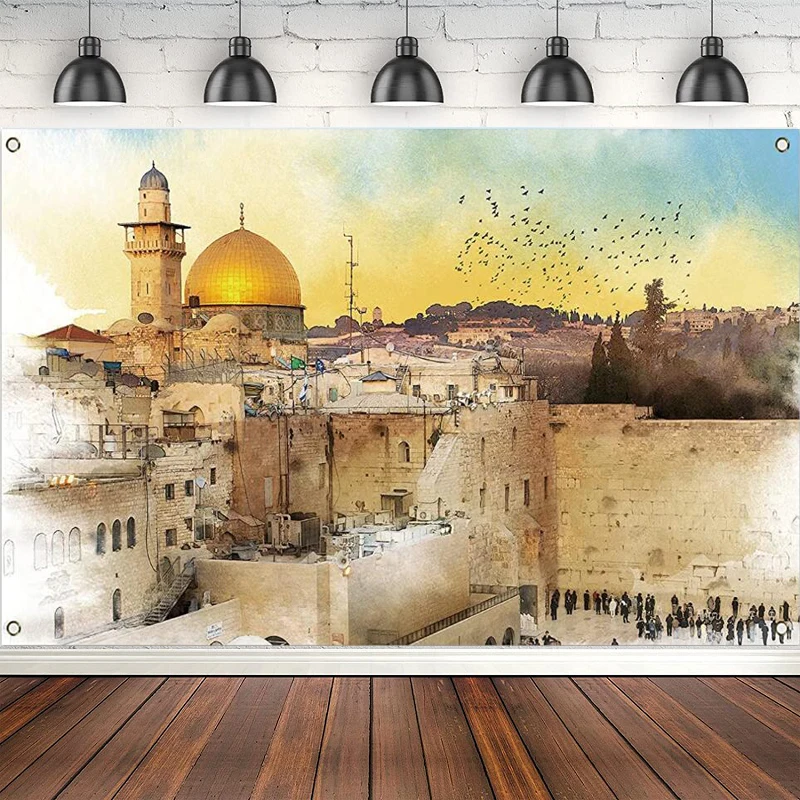 Jerusalem Western Wall Backdrop for Jewish New Year Rosh Hashanah Shana Tova Sukkot Sukkah Yom Kippur Purim Hanukkah Decorations