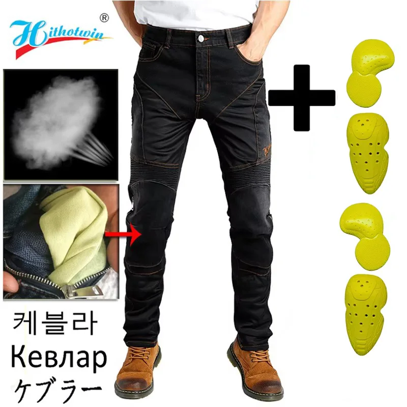Summer Motorcycle Jeans Men Aramid Kevlar Pants Protective Motocross Gear Blue Trousers Casual Riding Jeans