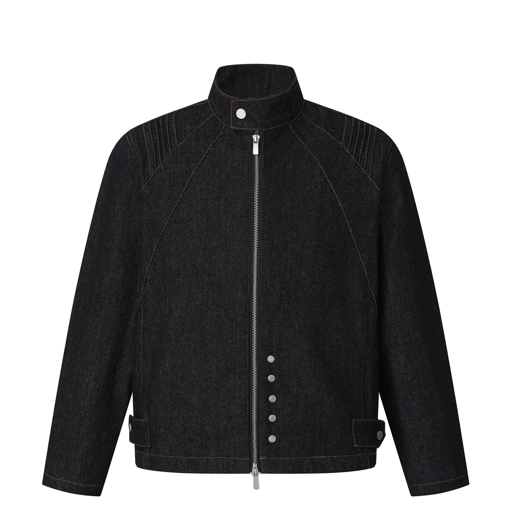 Chaqueta vaquera desestructurada de mezclilla cruda lavada, estilo americano vintage, corte holgado y ancho, unisex, para hombre, estilo moto y ropa de trabajo