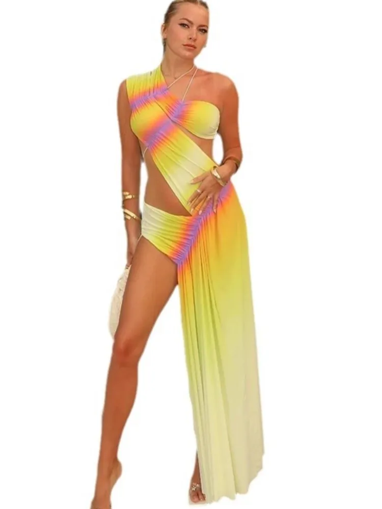 Copricostume estivo costume da bagno donna abiti senza maniche costume da bagno 2024 New One Shoulder Beach Holiday Maxi abiti Cover-Up