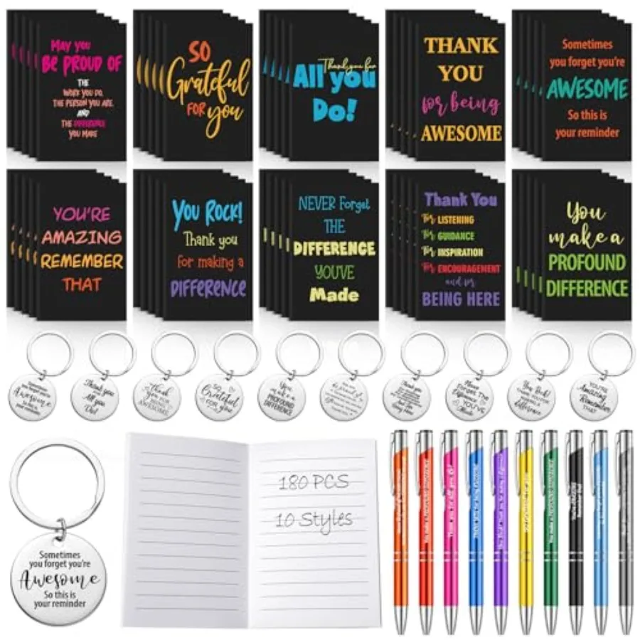 

Yeaqee 180 Pcs End of Year Gifts Bulk for Coworker Employee Staff Teacher Women Office Inspirational Notebooks with Pens and Ke