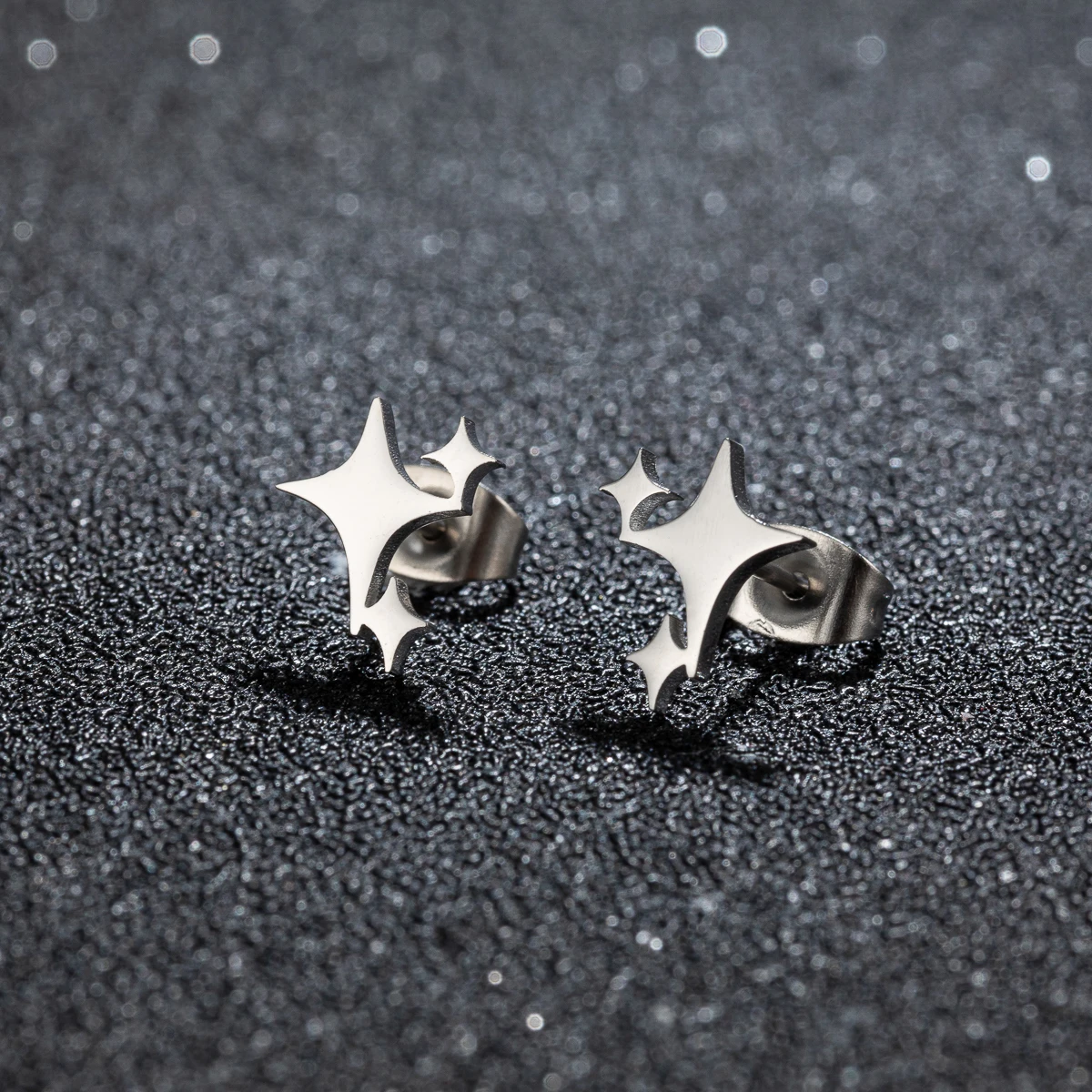 1 Pair 2024 Fashion Stainless Steel Cross Star Stud Earrings for Women Girl Korean Four-Pointed Star Personality Earrings Jewel