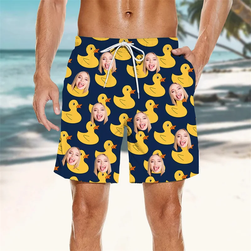 Cute Yellow Duck Graphic Beach Shorts Men Customize Face 3d Printed Animal Swimming Trunks Summer Kids Sports Surf Board Shorts