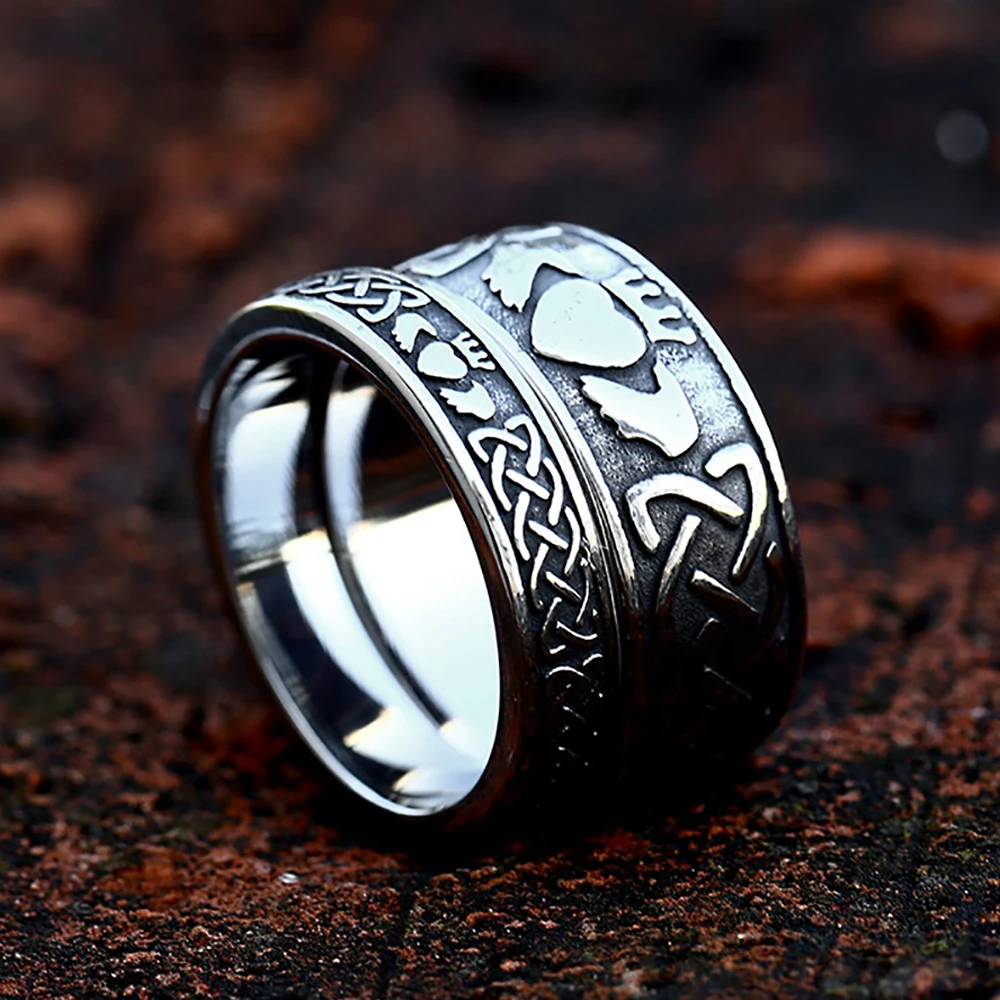 الفايكنج الفولاذ المقاوم للصدأ اليد الحب القلب تاج خواتم للرجال النساء الشمال سلتيك عقدة حلقة فاسق موضة زوجين المجوهرات بالجملة