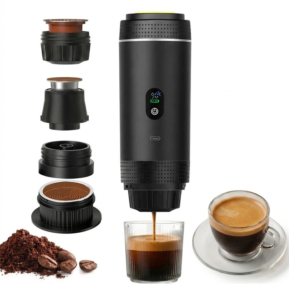 20 Bars High Pressure Handheld Espresso Maker Brew System One-Click Operation Compact Ergonomic Design for Car Hotel Use