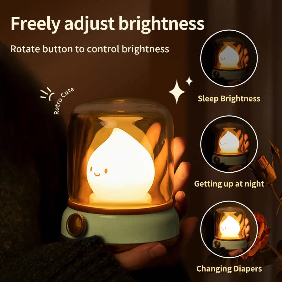 Cartoon Candle LED Night Light Cute Home Decor Table Lamps Portable Night Lights Rechargeable Bedroom Night Lamp Children\'s Gift