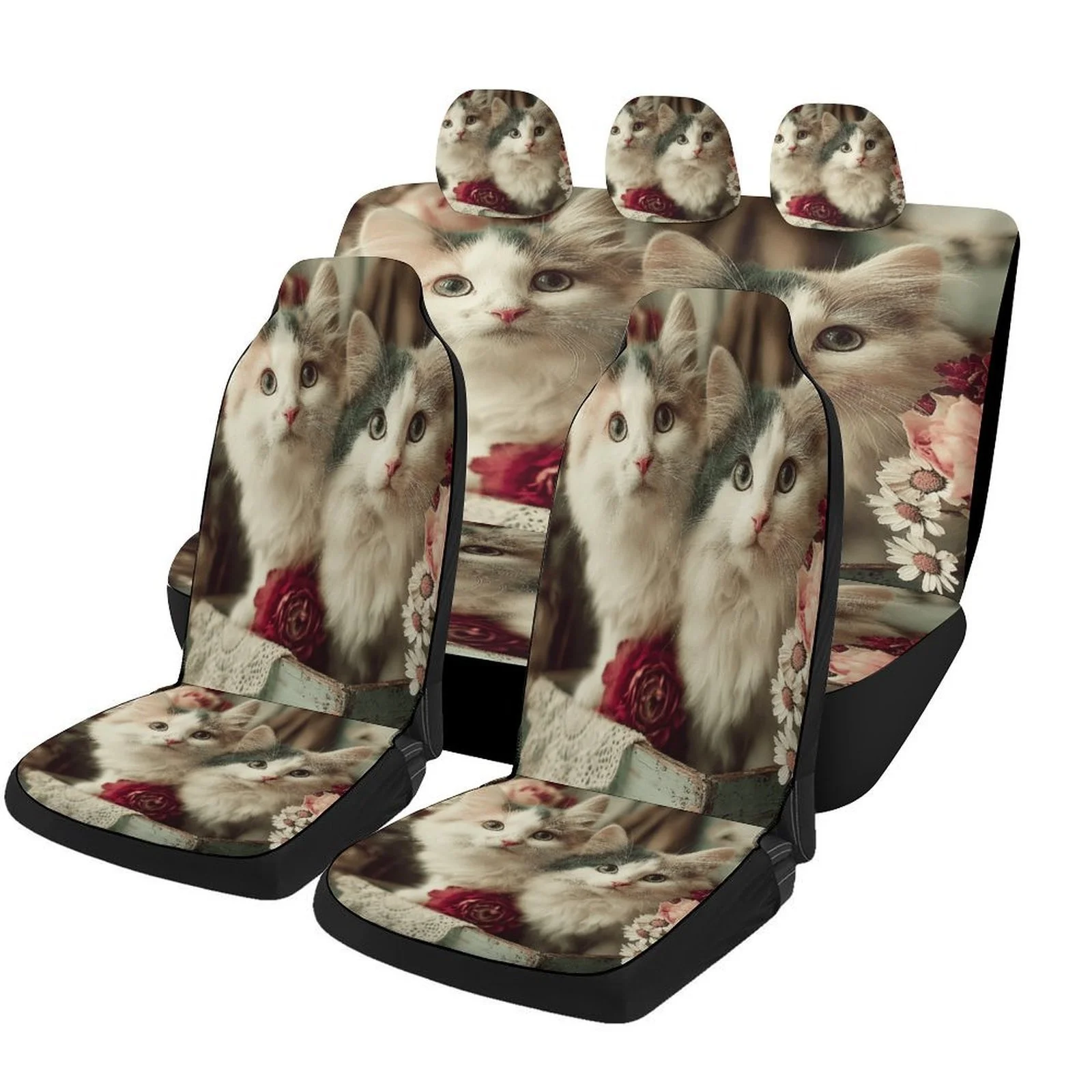 Juego de fundas para asientos de coche con diseño de gatos en caja para la mayoría de los coches, fundas protectoras para asientos de coche modernas y novedosas, juego completo de fundas para asientos de coche