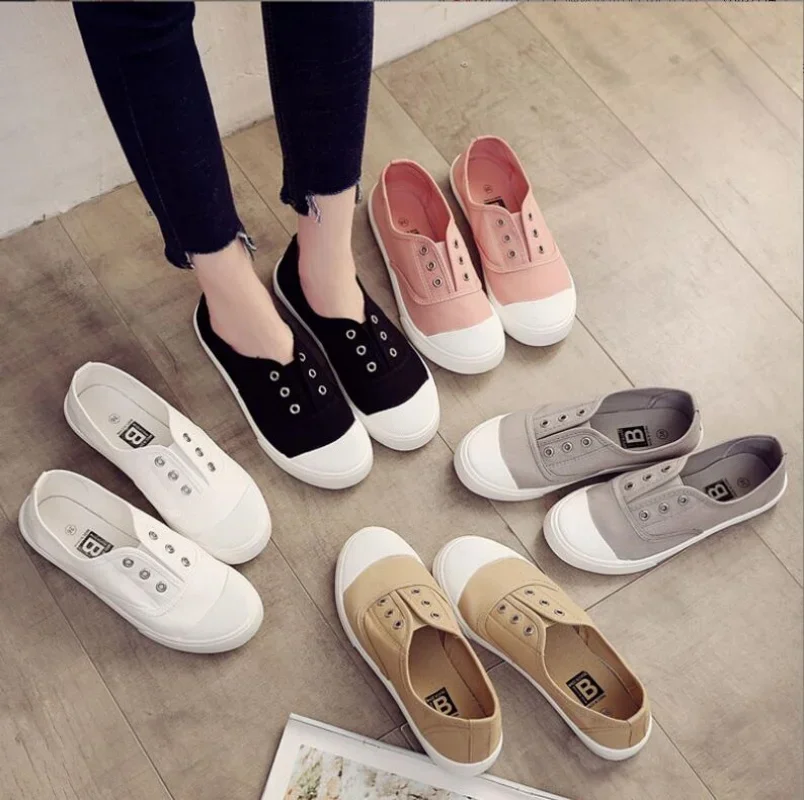 Leisure Shoes for Women Sneaker Fashion Four Seasons Breathable Slip-ON Athletic Low Help Women's Canvas Board Shoes