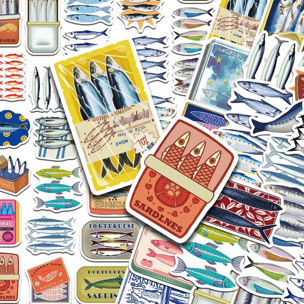 

50pcs Cartoon Sardine Stickers Decals For Laptop Scrapbook Skateboard Guitar DIY Graffiti Waterproof Stickers Creative Gifts