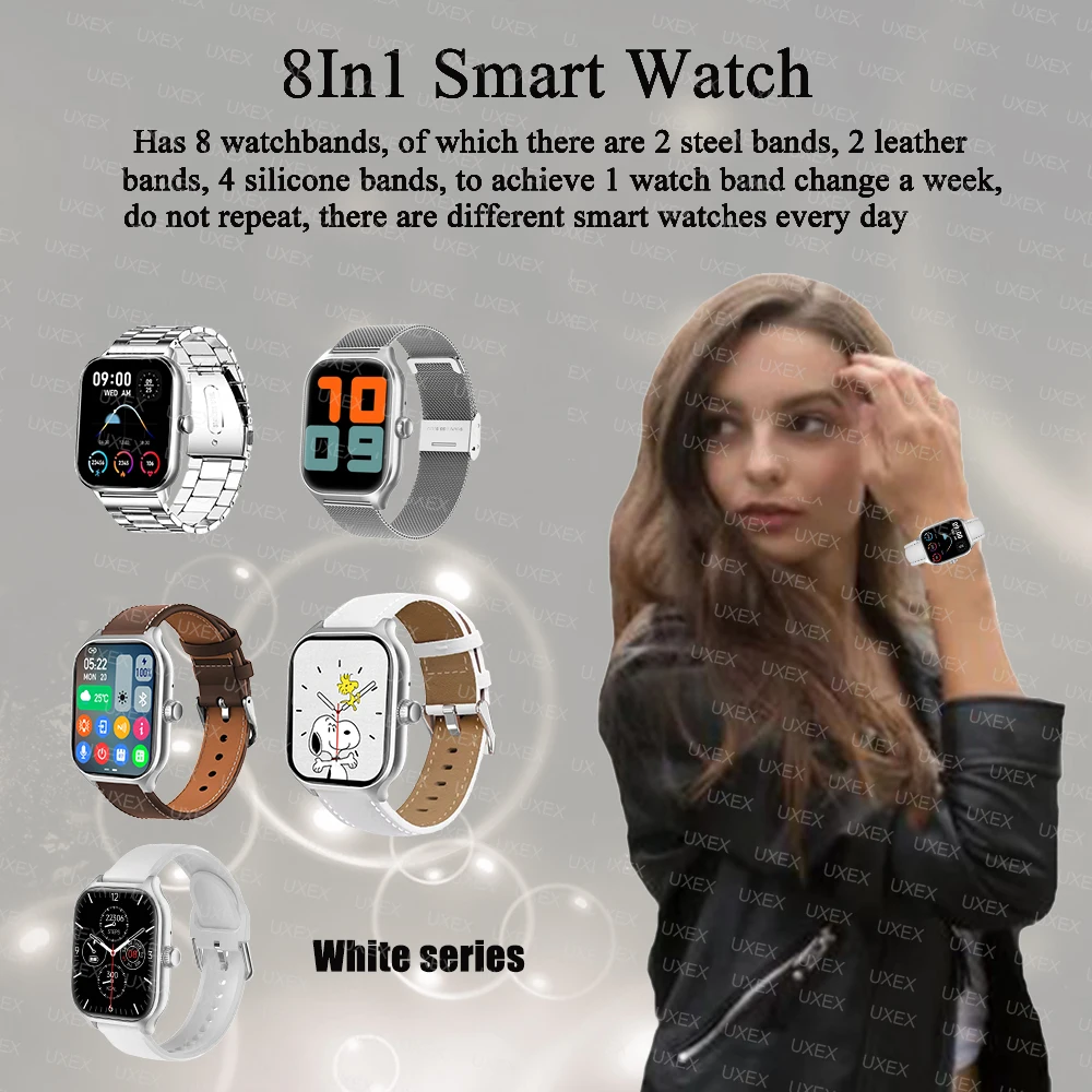 2025 New 8in1 Fashion Smartwatch Men 2.01 HD Bluetooth Call Health Tracking Custom Photo For You GTS Smart Watches Women Classic