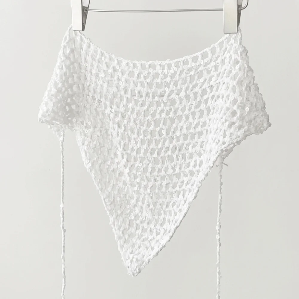 

Sequined Triangular Scarf Multi-functional Exotic Hollow Shawl Clothes Decoration Cloak Tassel Knitted Triangle Scarf Female
