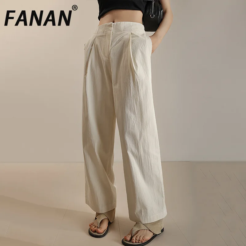 

FANAN Fashion Straight Wide Leg Pants For Women High Waist Casual Minimalism Female Trousers Solid Clothing 2025 Summer New
