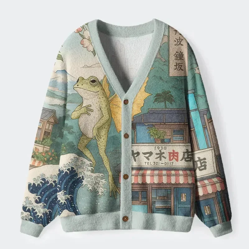 

Frog with Wings Long Sleeved Sweater Cardigan for Women And Men - Comfortable Knitted Fashion Outerwear