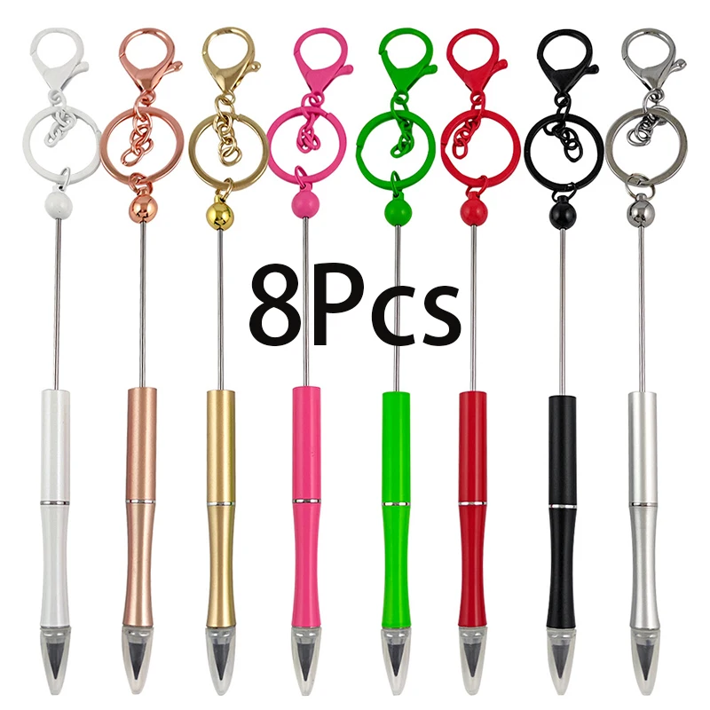 8Pcs DIY Handmade Full Metal Beadable Keychain Pen Erasable Pencil Innovative Blank Bar Beadable Keychain with Pencil Charms