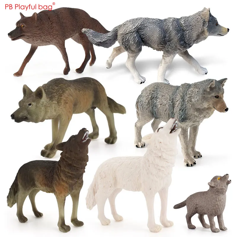 7pcs/set Simulation Wild Wolf Model Little Statue Coyote Siberian Wolf Toy Animal Figurine HG75