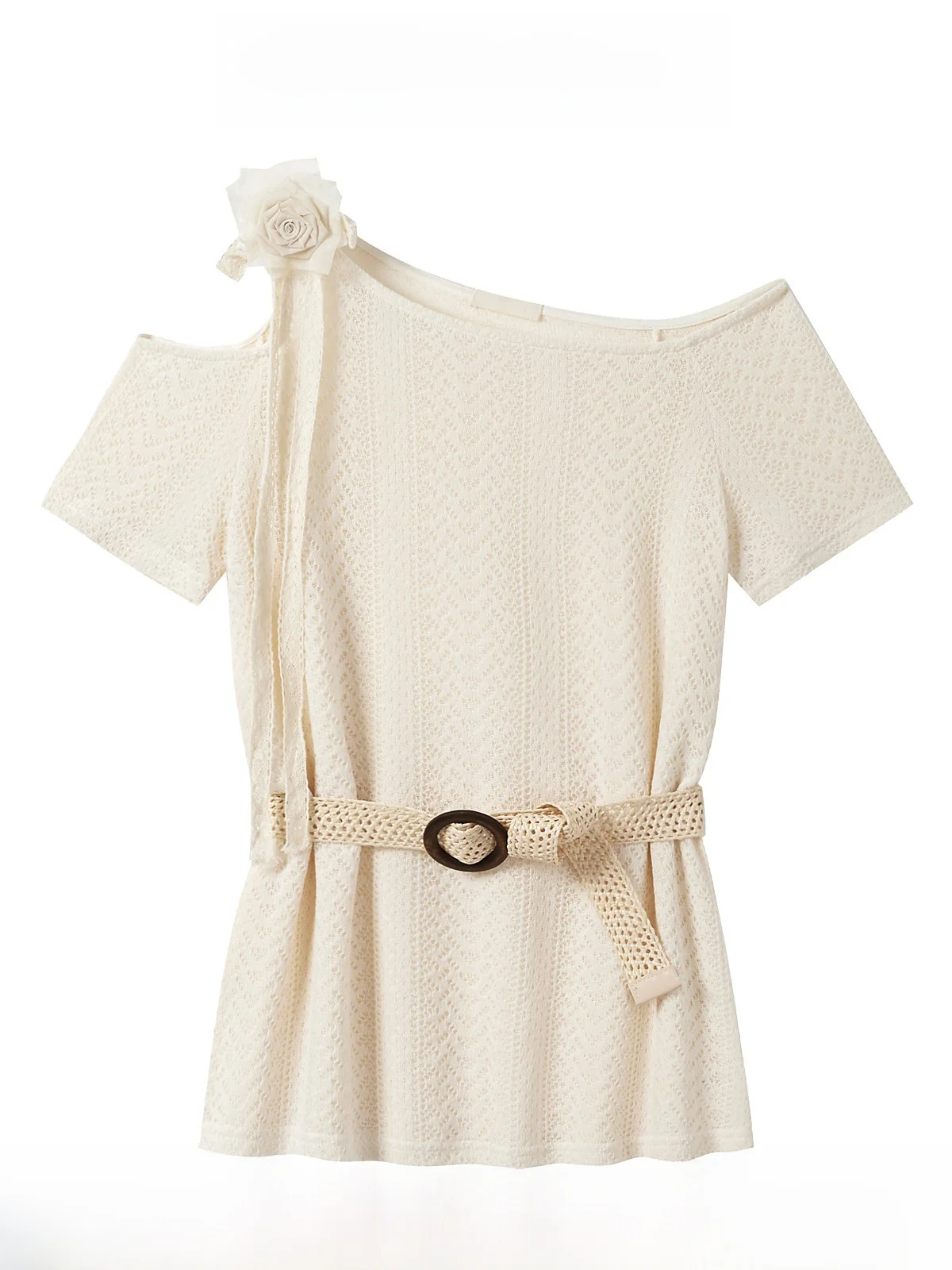 

Y2503x Women's Knitted ort Sve T-irt oulder Bows Waist Cinched Versatile Summer New Sle Commute Sle Loose Fit