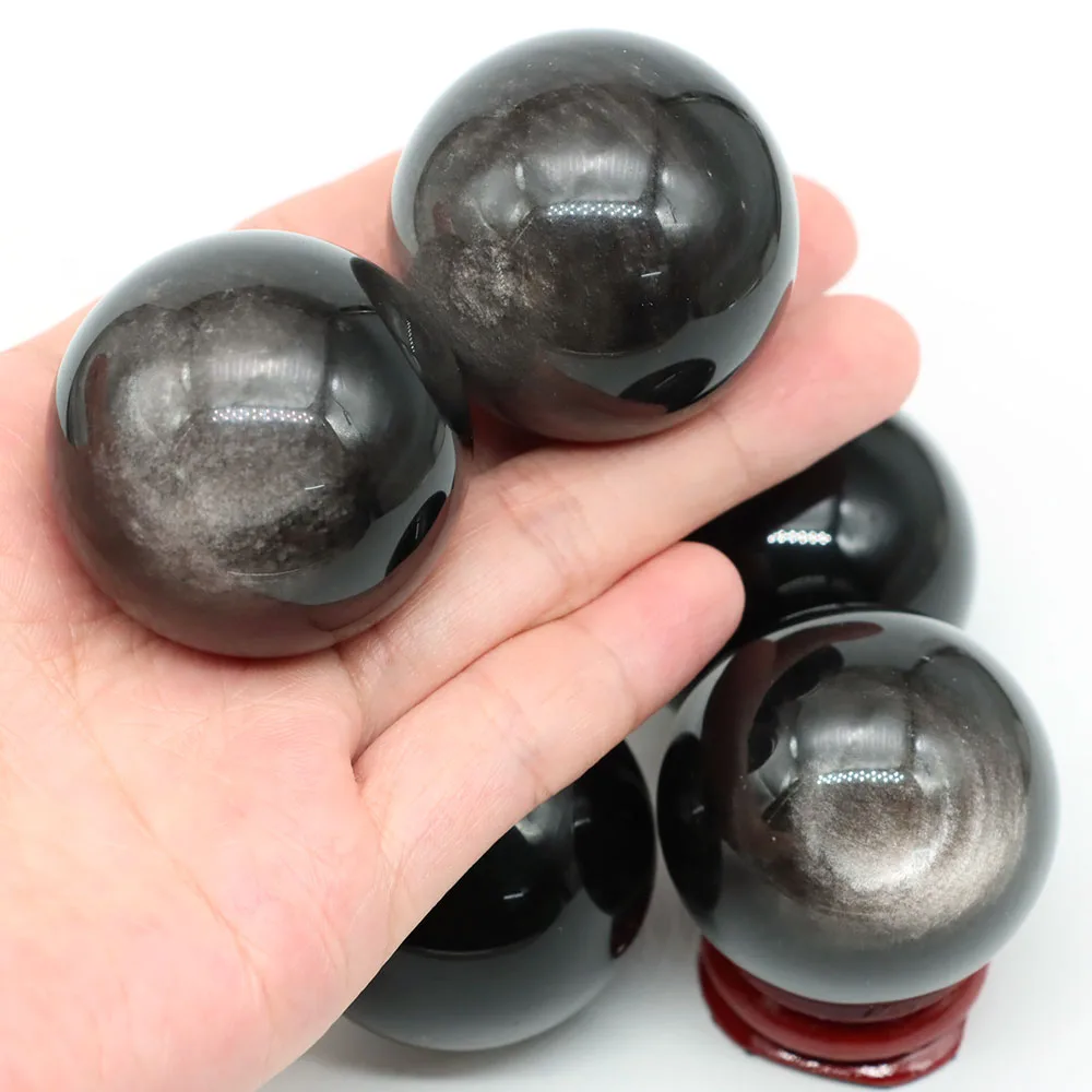 40mm Natural Stone Silver Obsidian Ball Reiki Healing Crystals Sphere Massage Globe Quartz Mineral Gems Specimen Home Decoration