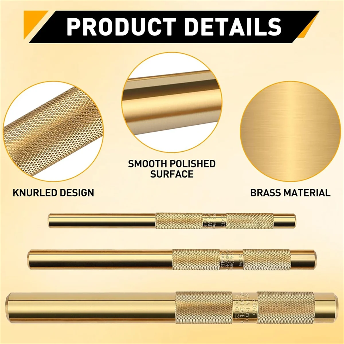 L33A_3Pcs 61360 Knurled Brass Drift Punch Set,Hand Tool Punches Tools 25077 3/4Inch 25076 1/2Inch 25075 3/8Inch Drift Punch view 5