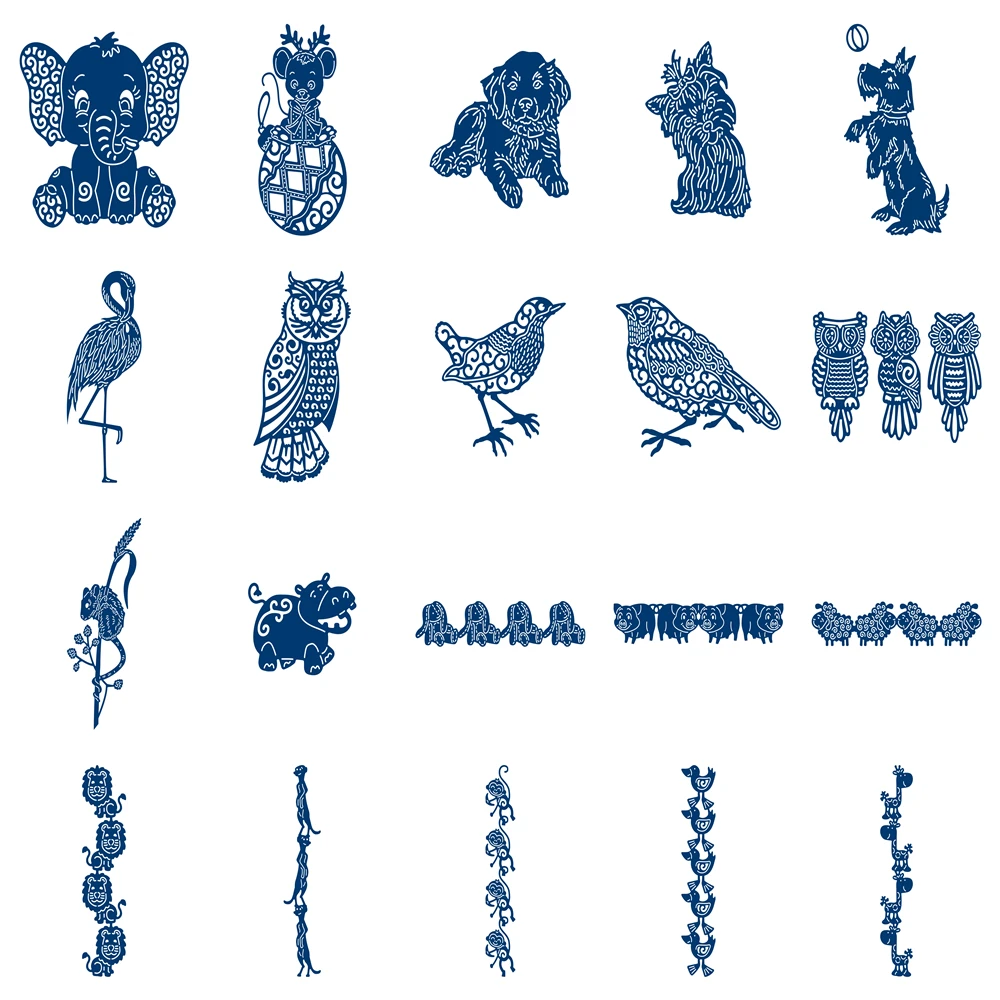

2024 Hollowed Out Tattered Lace Elephant Dog Owl Bird Metal Cutting Dies Birthday Easter Kid Scrapbooking Card Craft No Stamps