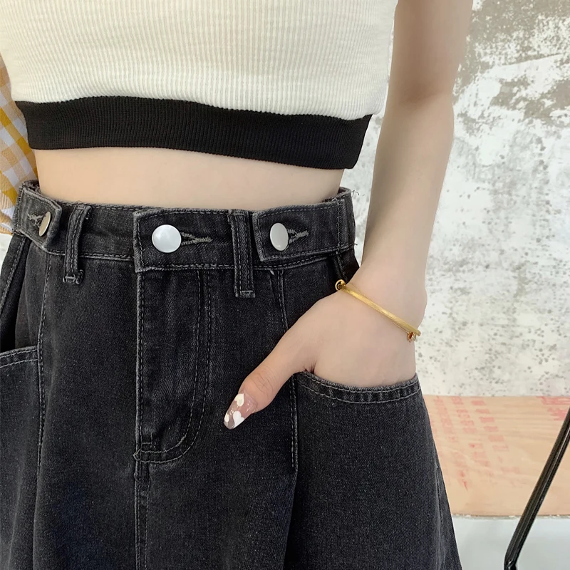 กางเกงยีนส์เอวสูงทรงขากว้างสำหรับผู้หญิง ทรงหลวม ใส่แล้วดูเพรียว ไซส์พลัส ทรงตรง ความยาวห้าส่วน กางเกงแฟชั่นฤดูร้อน