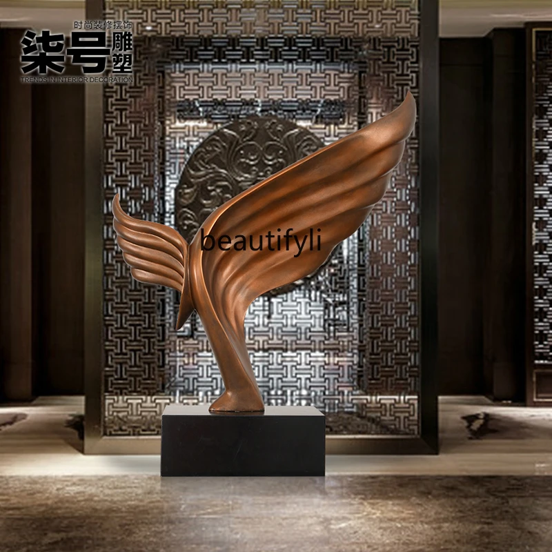 

Hotel lobby wings floor-to-ceiling fiberglass sculpture artwork, wings flying open ornament