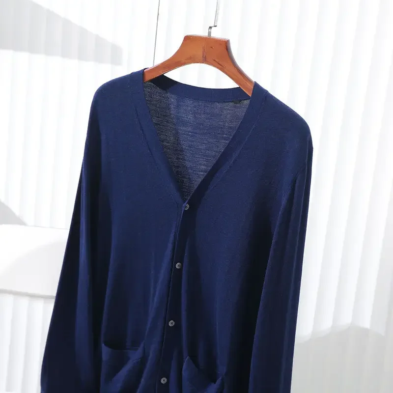 Heavy cattle goods 80s yarn gold wool, Italian thin knitted cardigan sweater jacket