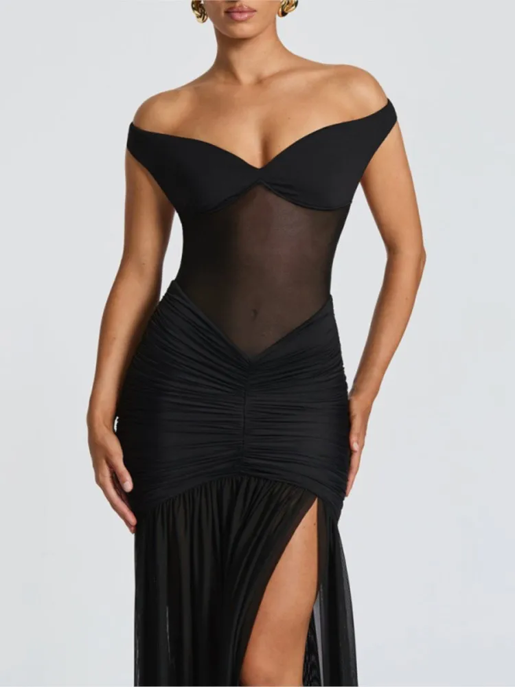 Robe à épaules dénudées pour femmes, tendance d'automne, manches courtes, couleur unie, robes Sexy élégantes, soirée, slim, extensible, Maxi, moulante