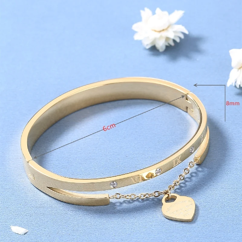 Roman digital chain hanging heart bracelets luxury design sensitive titanium steel buckle bracelet