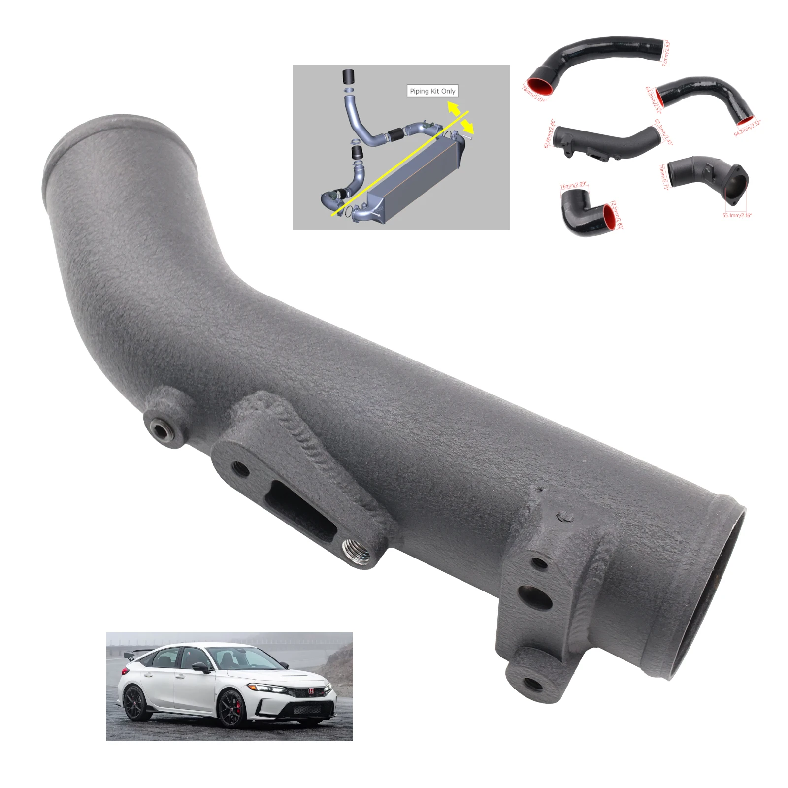 

Aluminium + Silicone Charge Pipe Upgrade For Intercooler For 2023 Honda Civic Type R FL5 For Acura Integra Type S DE5 2.0T