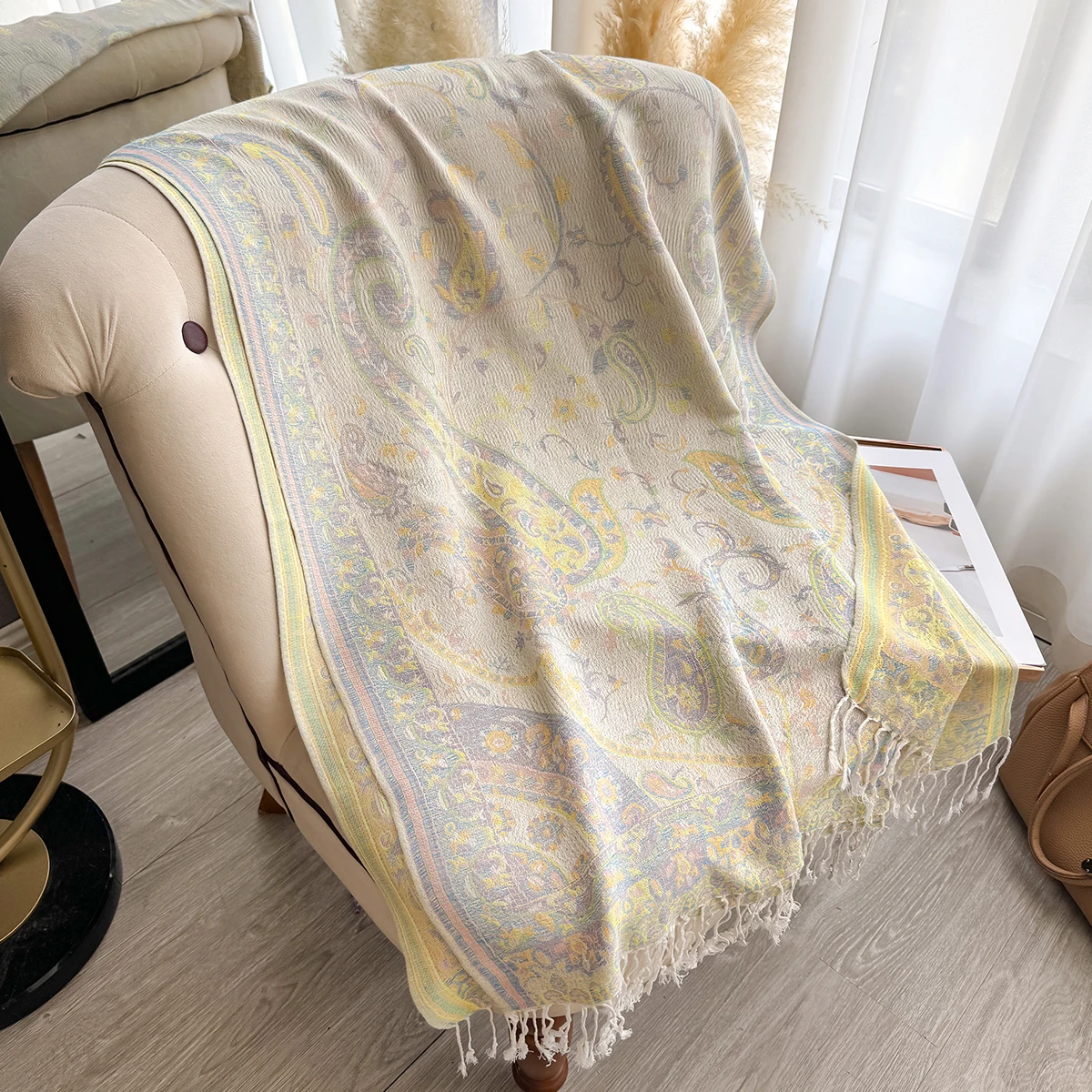 Neue Mode Damen Faux Kaschmir Winter Wrap Vintage Print Quasten Dicke Warme Pashmina Zweiseitiger Schal Outdoor Schals Foulard – Detail 24