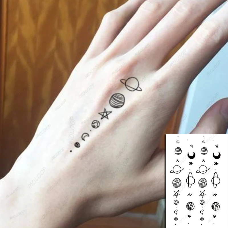 Tattoo Stickers Sun Moon Stars Planet Interstellar Galaxy Fake Tatto Waterproof Temporary Hand Tatoo for Women Men Makeup Art