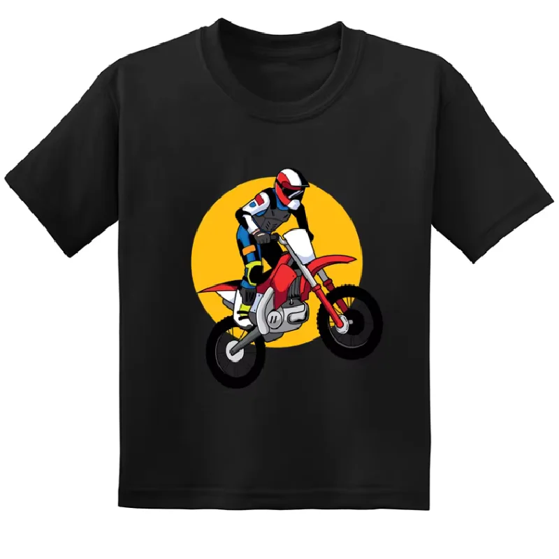Cute Summer Motocross Rider Print Cool Kids T Shirt Fashion Casual Children Clothes Baby Girls Short Sleeve T-Shirts