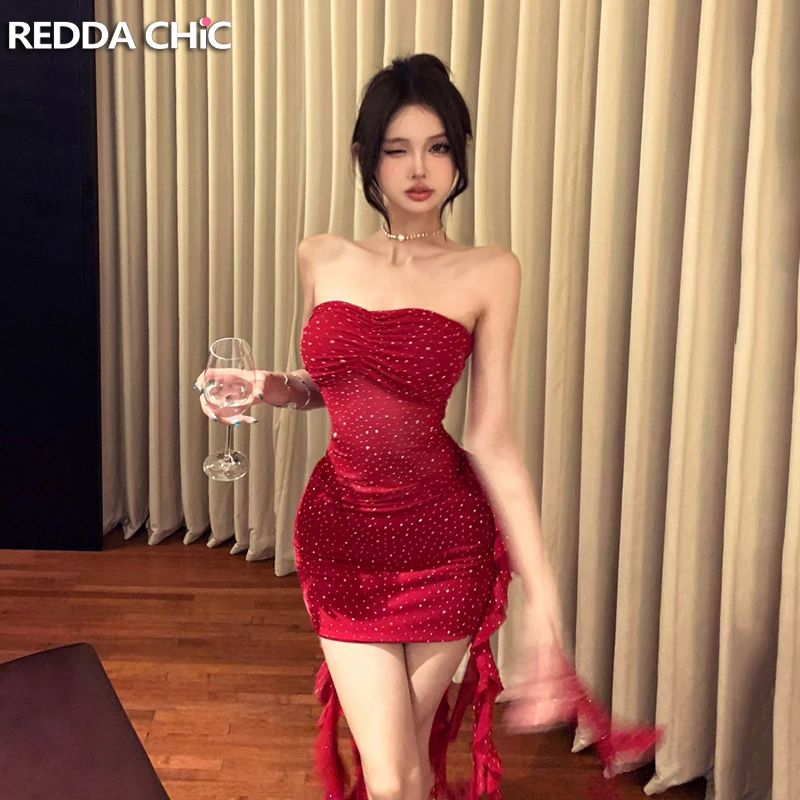

Корсетное мини-платье ReddaChic с бахромой по низу, с поясом, облегающее, с блестящими пайетками, из эластичной сетки, присборенное, цельное, женская сексуальная одежда